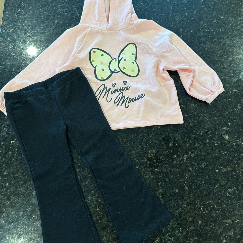 Old Navy Minnie Mouse Pink Hoodie and Black Leggings